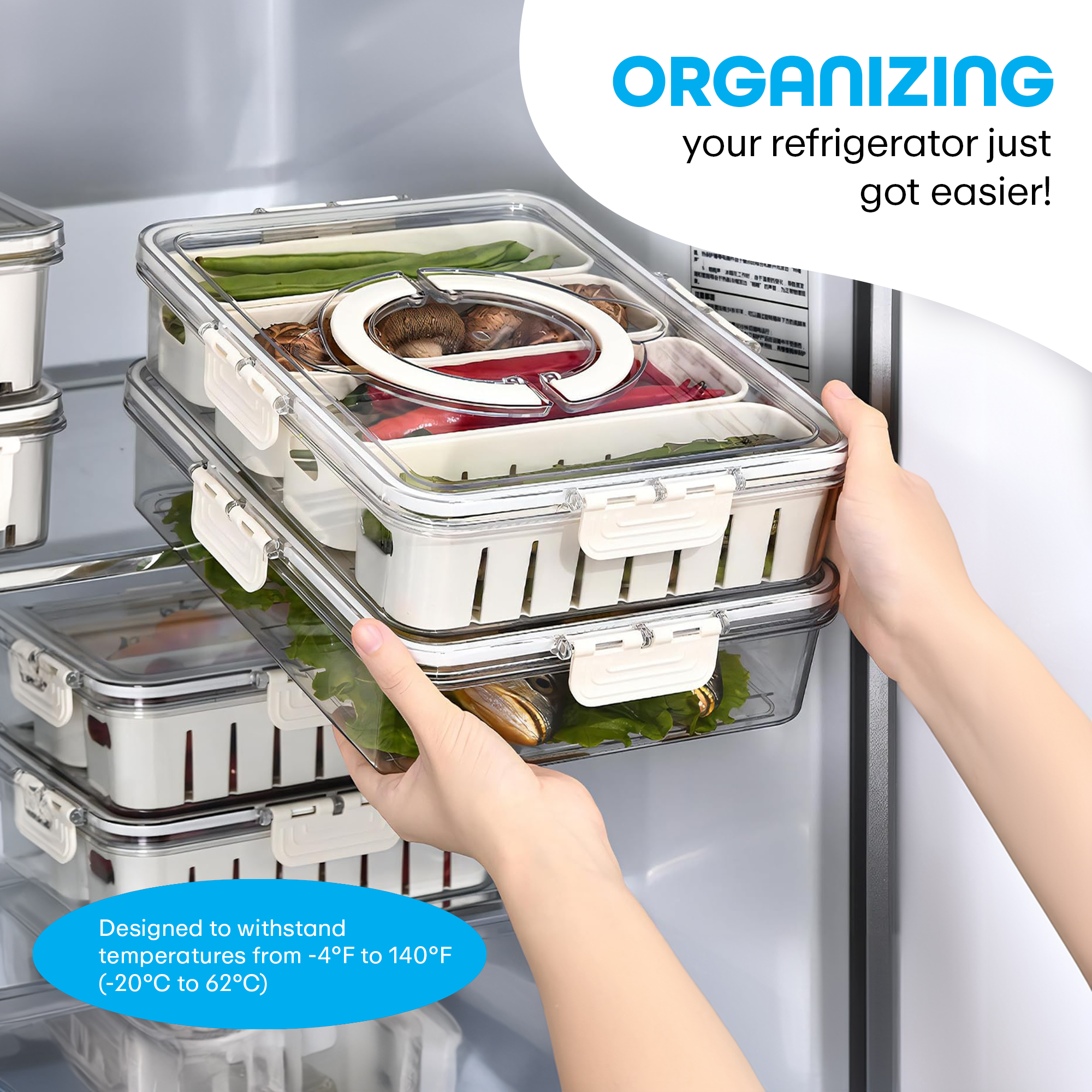 Prime Pick Fridge Storage Container With Lids (4 Compartment)