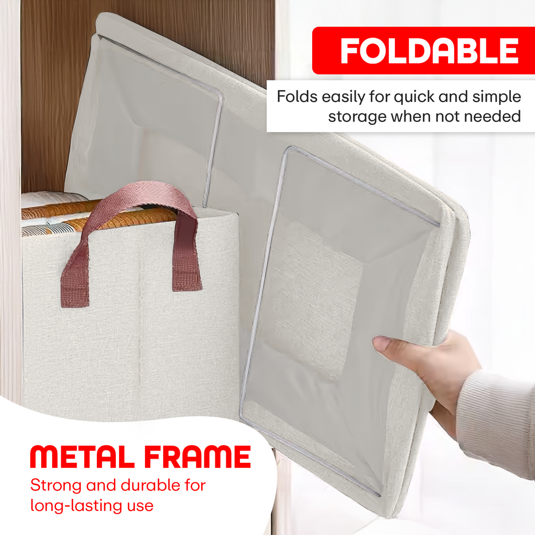 PRIME PICK XL Oxford Cloth Organizer Durable Foldable Storage Box with Metal Frame & Handles Breathable & Washable for Jeans T-shirts Socks Sweaters Pants Versatile Home Storage Solution