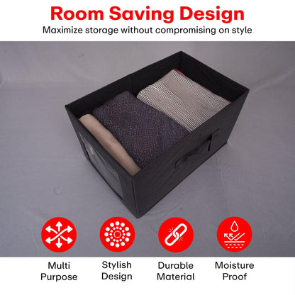 PRIME PICK Foldable Storage Box with Bamboo Front, Grey – 1 Pack, 38x25x21 cm
