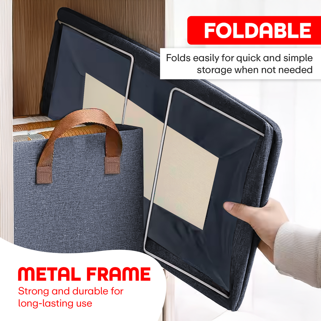 PRIME PICK XL Oxford Cloth Organizer Durable Foldable Storage Box with Metal Frame & Handles Breathable & Washable for Jeans T-shirts Socks Sweaters Pants Versatile Home Storage Solution