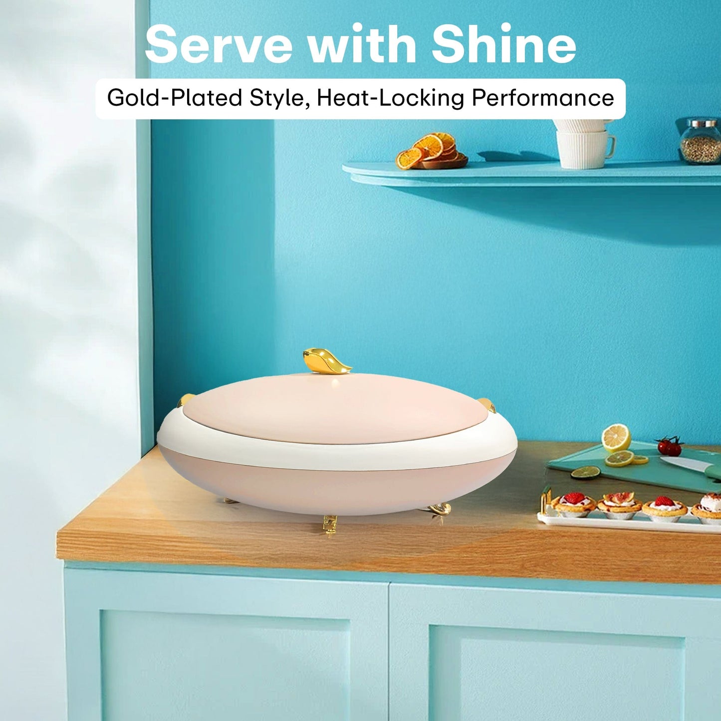 Prime Pick Elegant Oval Casserole 5L with Gold Leaf Handle