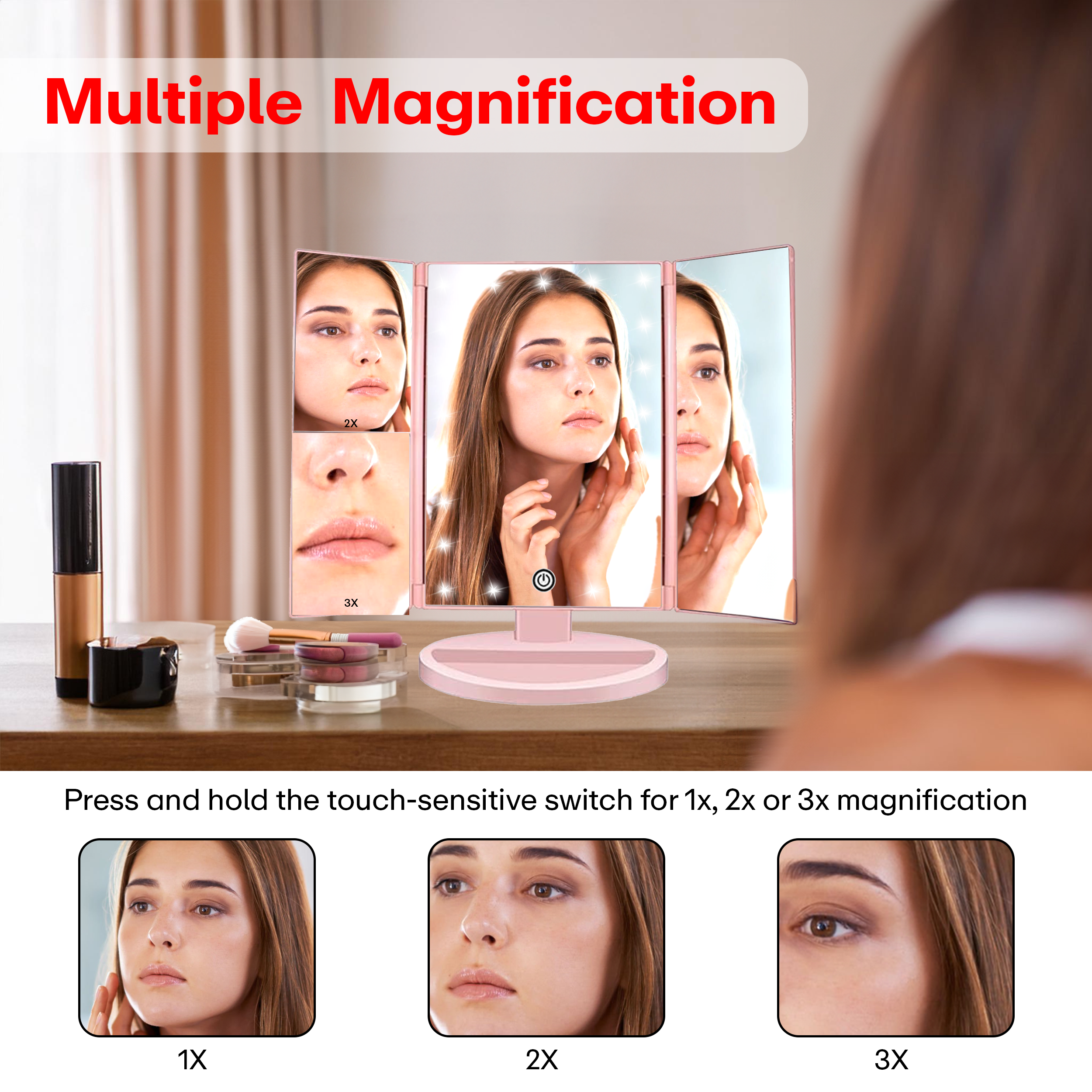 Prime Pick Trifold Vanity Mirror With 1X / 2X / 3X Magnification