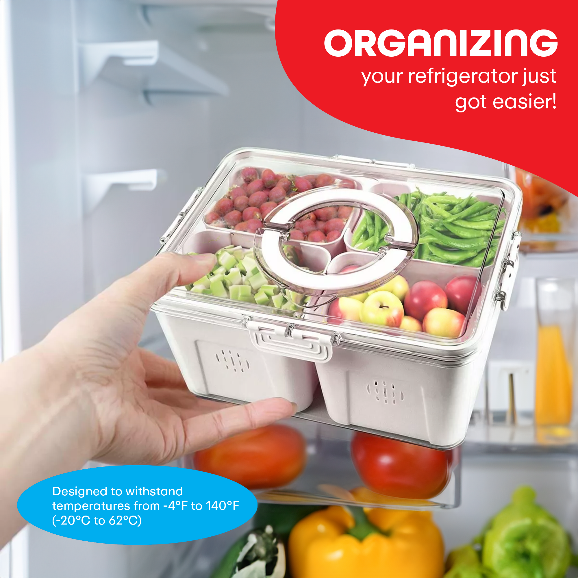 Prime Pick 4 Divider Strainer Organizer - High