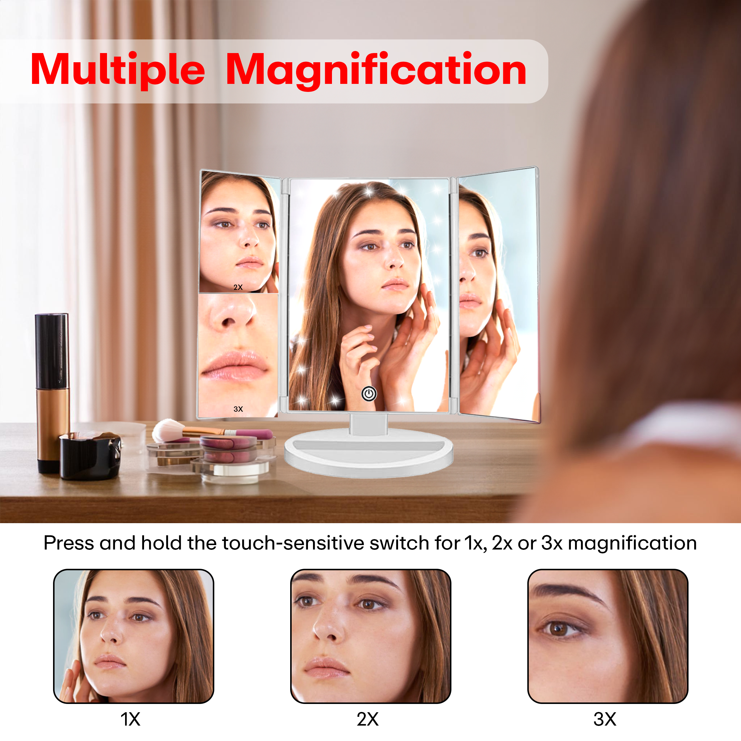 Prime Pick Trifold Vanity Mirror With 1X / 2X / 3X Magnification