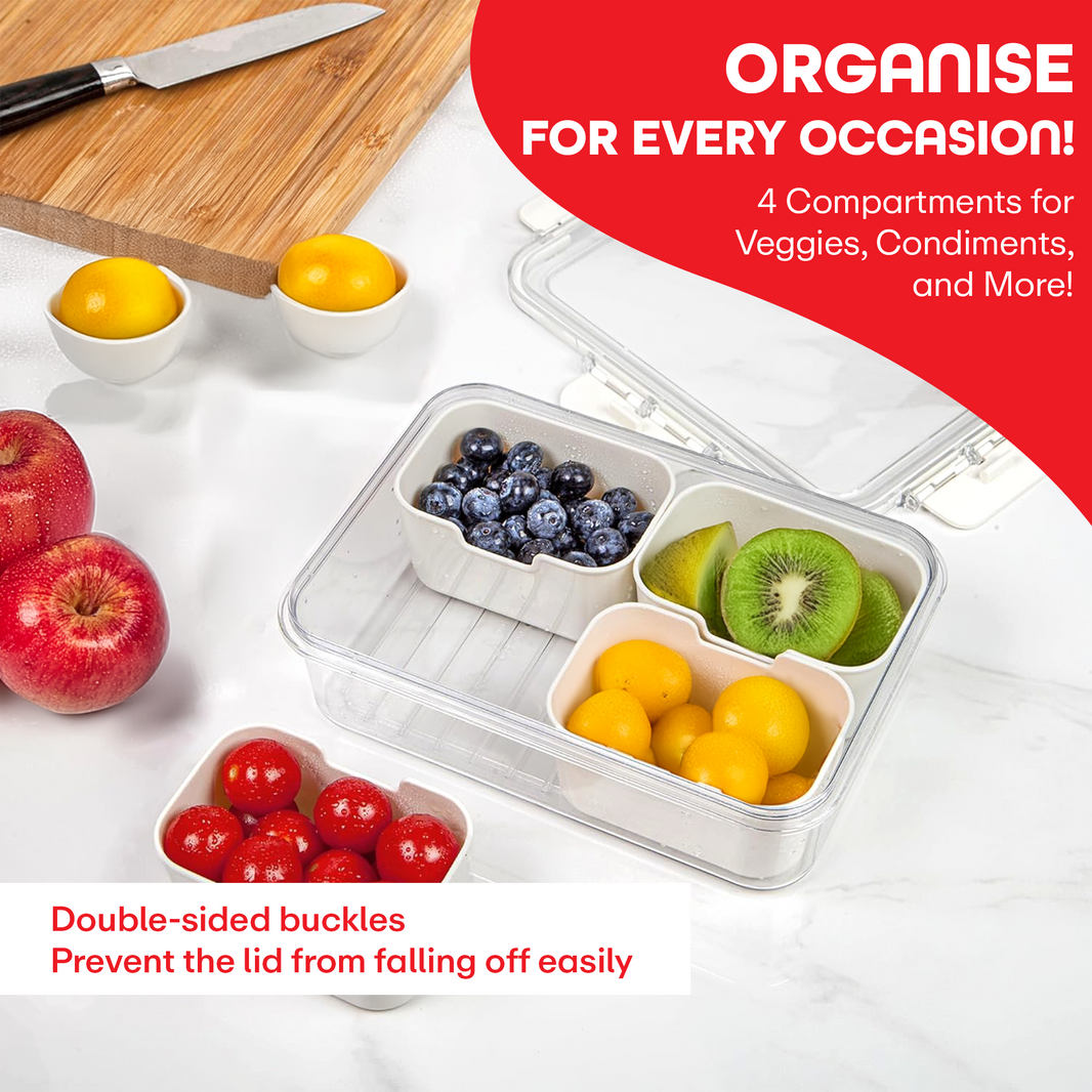 PRIME PICK 4 Compartment Storage Snack Platters Airtight With Lid, Snackle Box Refrigerator Storage Box Fresh-keeping Fruit Boxes for Snack, Fruit, Veggie, Candies