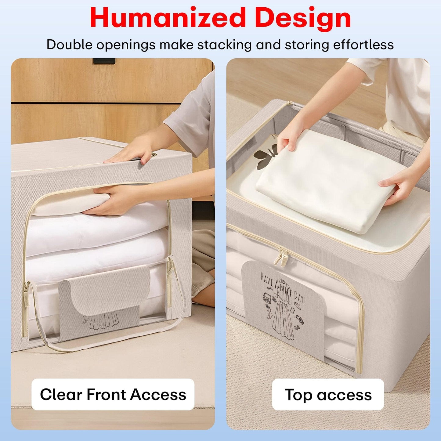 PRIME PICK Foldable Storage Box Double ZiPPer Cloth Oraganizer Box – 1 Pack