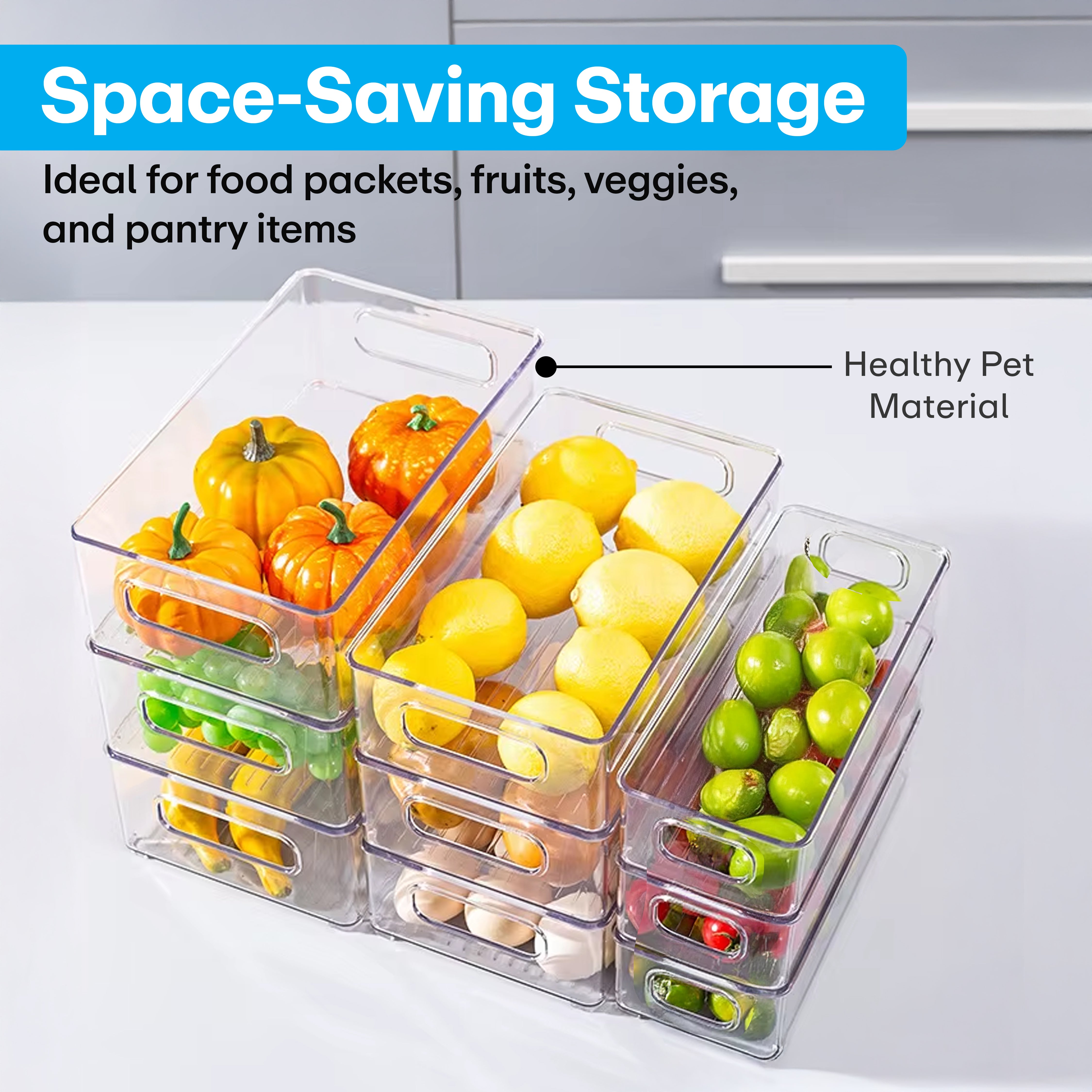 Prime Pick Stackable Food Storage Containers with Handles Acrylic Fridge Organizers (Set Of-3)