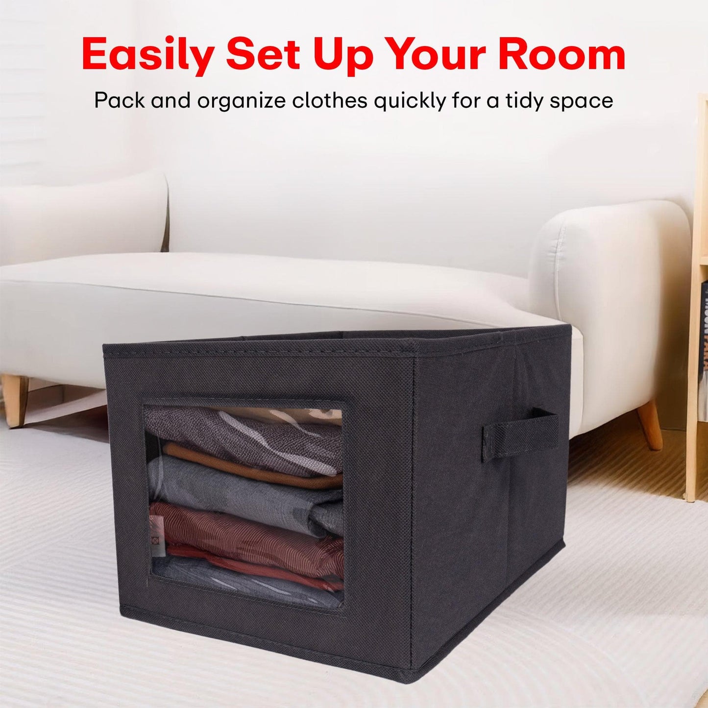 PRIME PICK Foldable Storage Box with Bamboo Front, Grey – 1 Pack, 38x25x21 cm