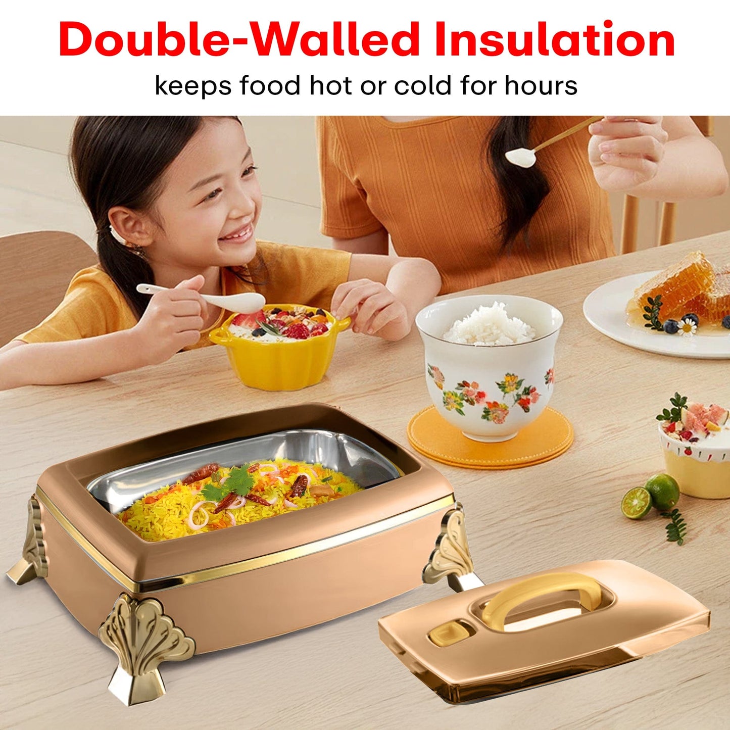 Prime Pick Luxury Rectangular Casserole 5.5L with Golden Legs & Handle