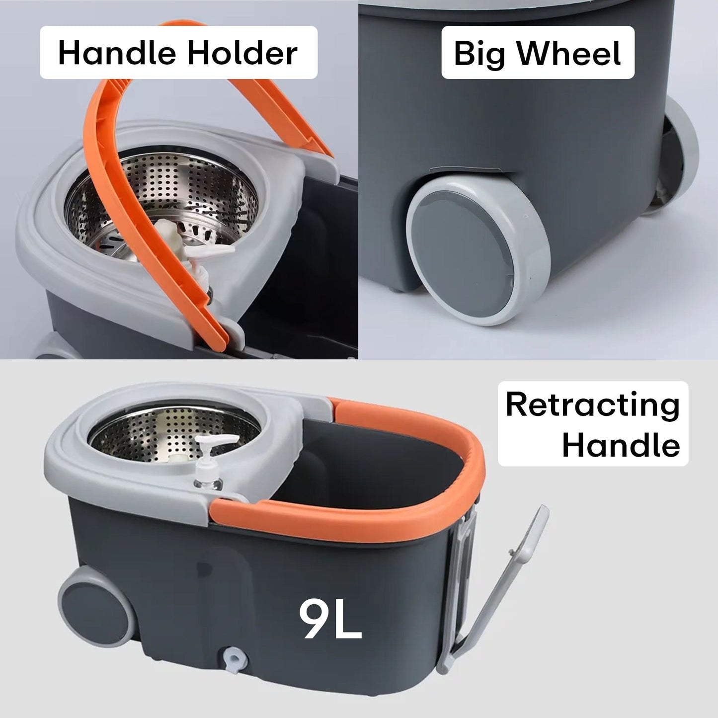 Prime Pick Spin Mop With Wheels Stainless Steel Basket