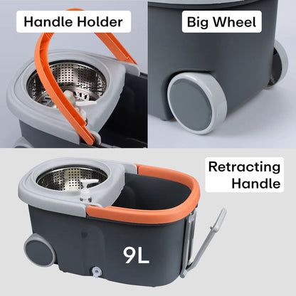 Prime Pick Spin Mop With Wheels Stainless Steel Basket