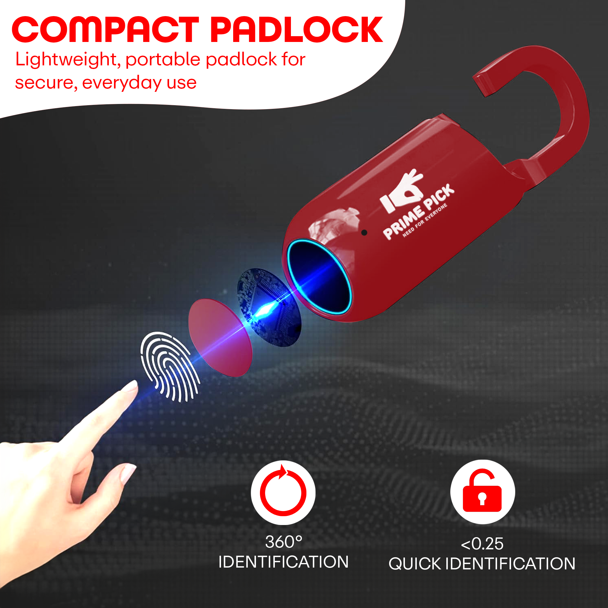 Prime Pick Secure Mini Fingerprint Padlock