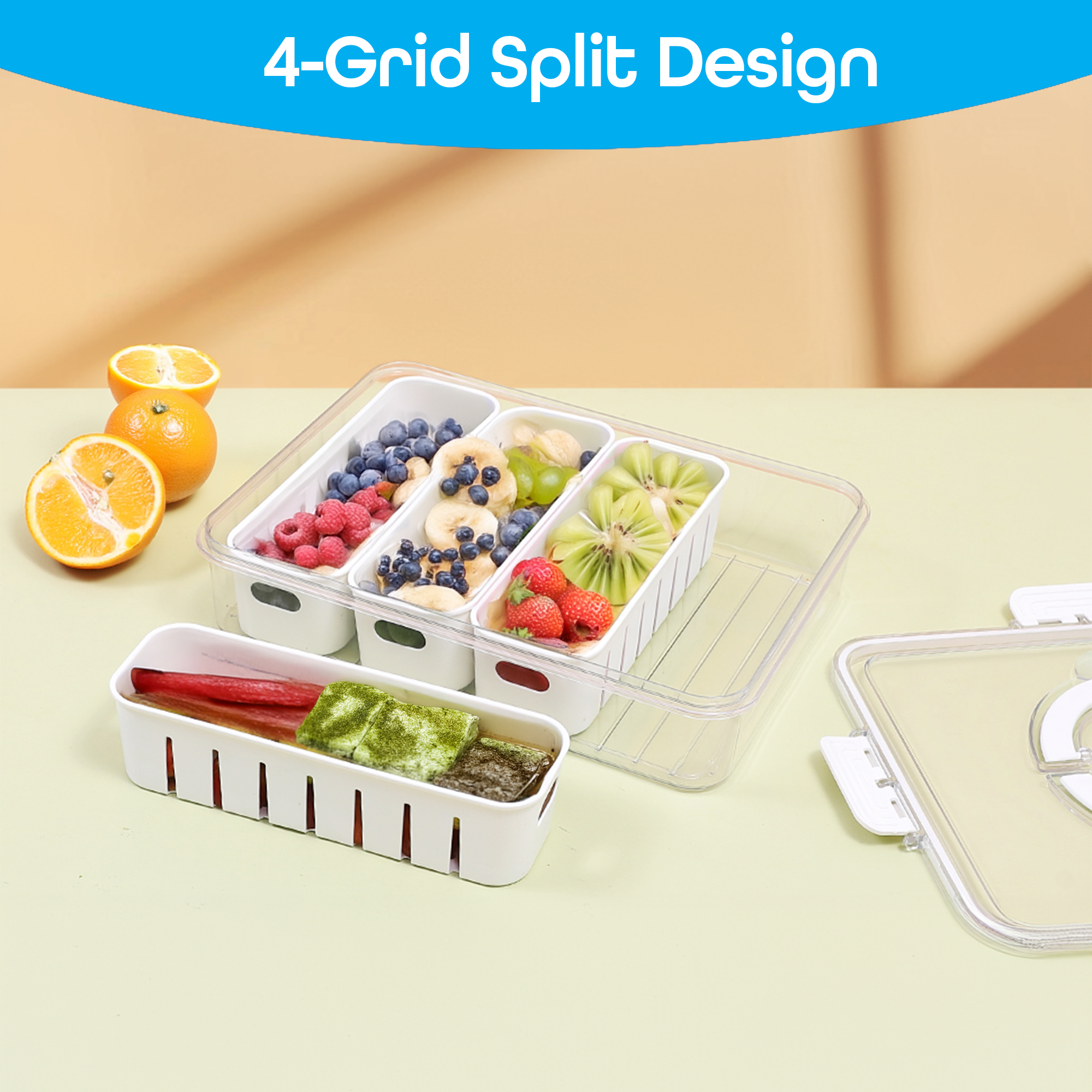 Prime Pick Fridge Storage Container With Lids (4 Compartment)