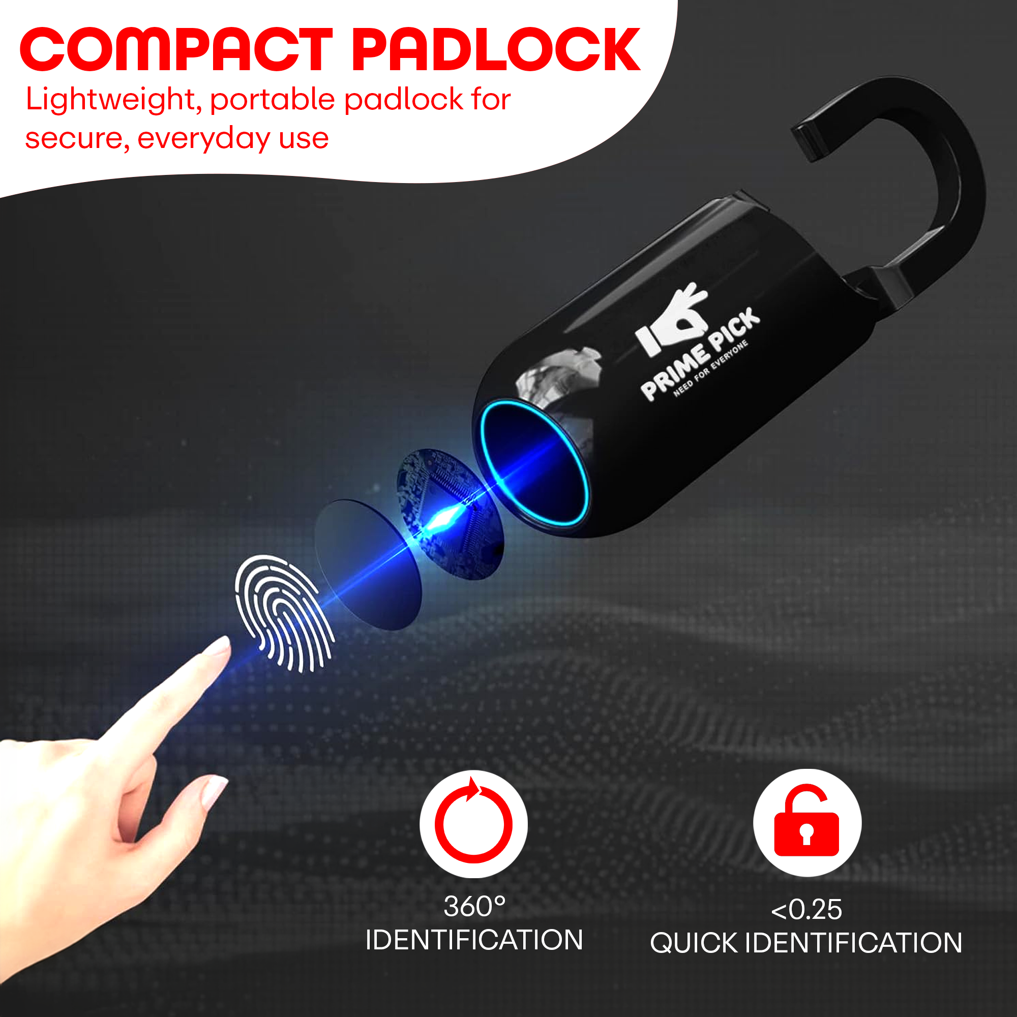 Prime Pick Secure Mini Fingerprint Padlock