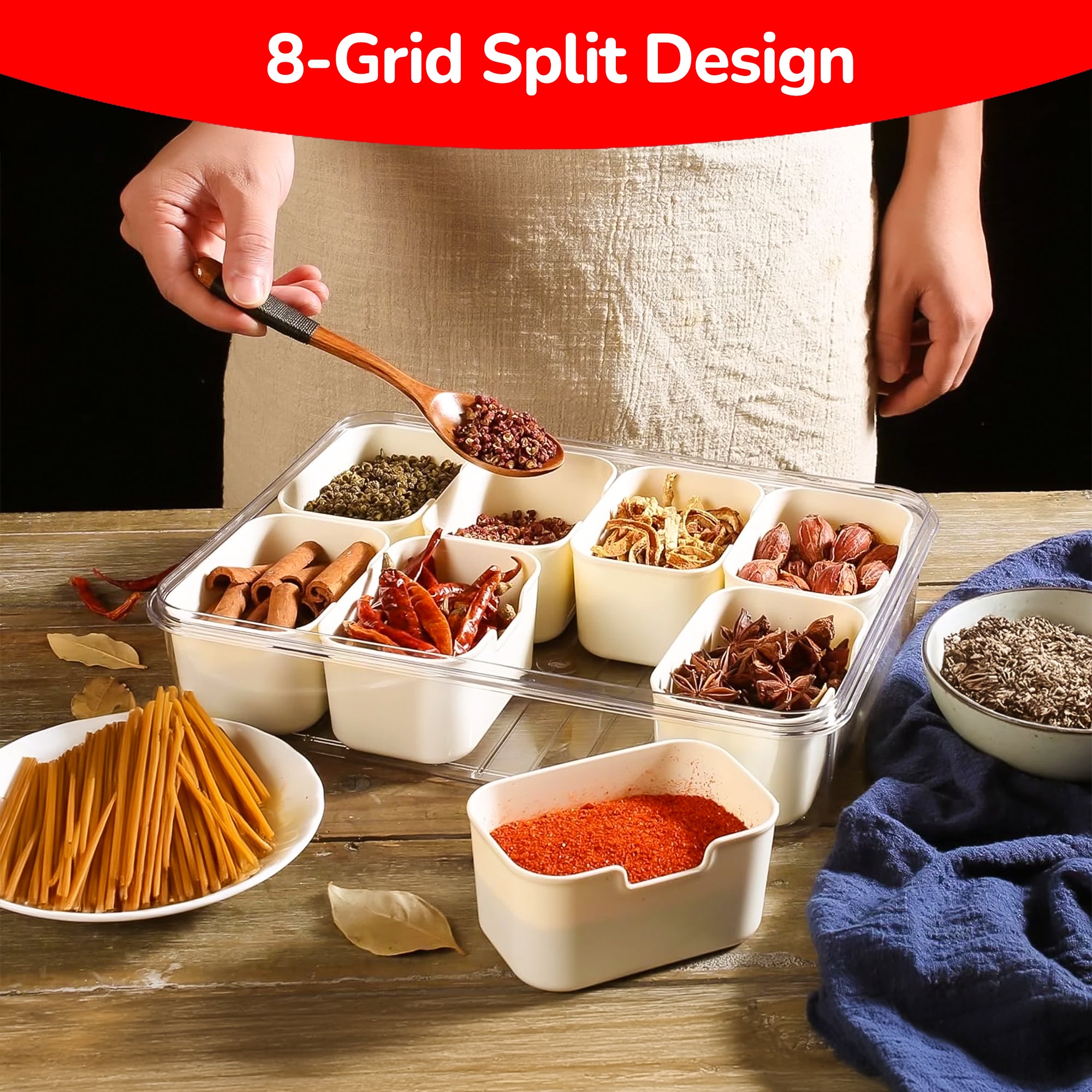 Prime Pick 8 Divider Spice Organizer Box