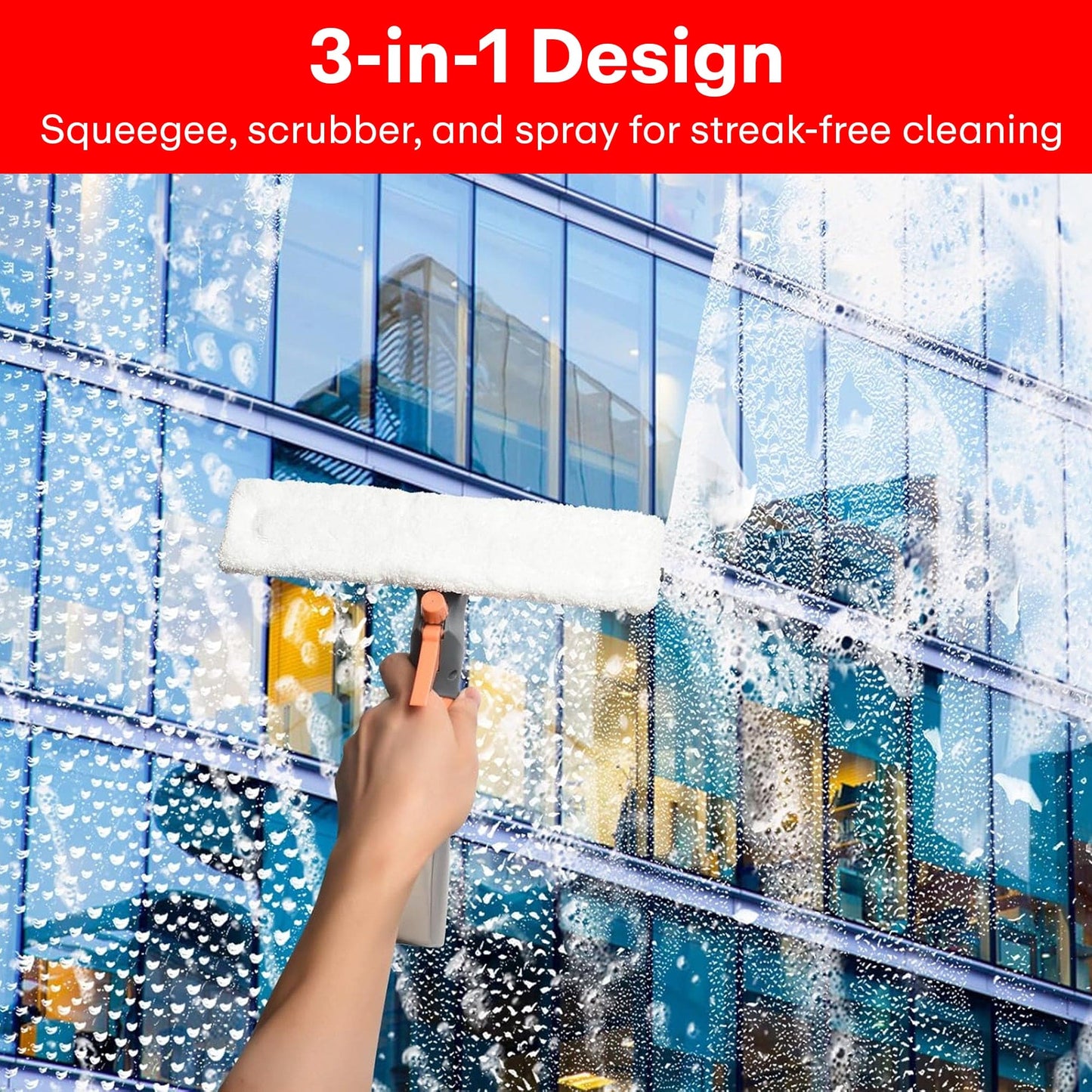 Prime Pick 3 in 1 Glass/Window Cleaner Tool with Spray Bottle