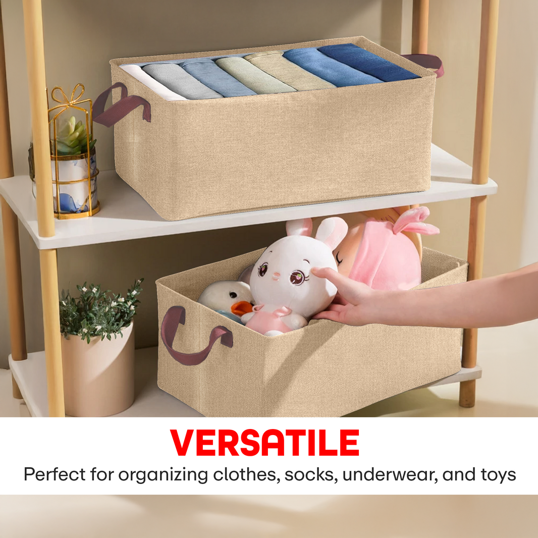 Prime Pick Foldable Clothing Storage Boxes Cloth Organizer without Lid Washable Breathable Non-Woven Fabric Metal Frame & Handles for Jeans T-shirts Socks Underwear Versatile Home Storage