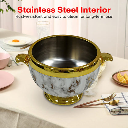 Prime Pick Elegant Golden Finish Marble Casserole Set of-3 (1.2L+1.8L+3.2L)