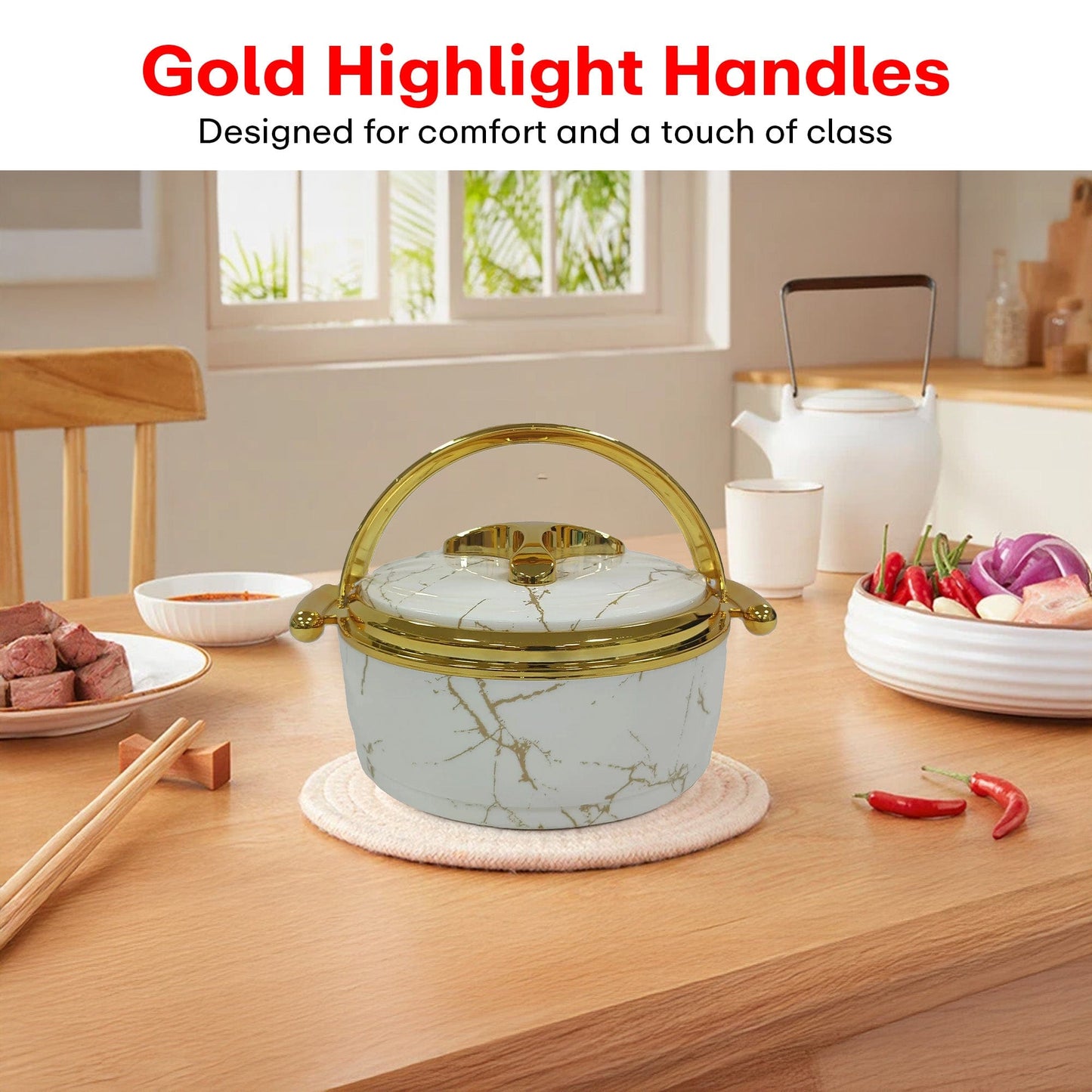 Prime Pick Premium Marble Finish Casserole Set of-3 (1.5L+2L+2.5L)