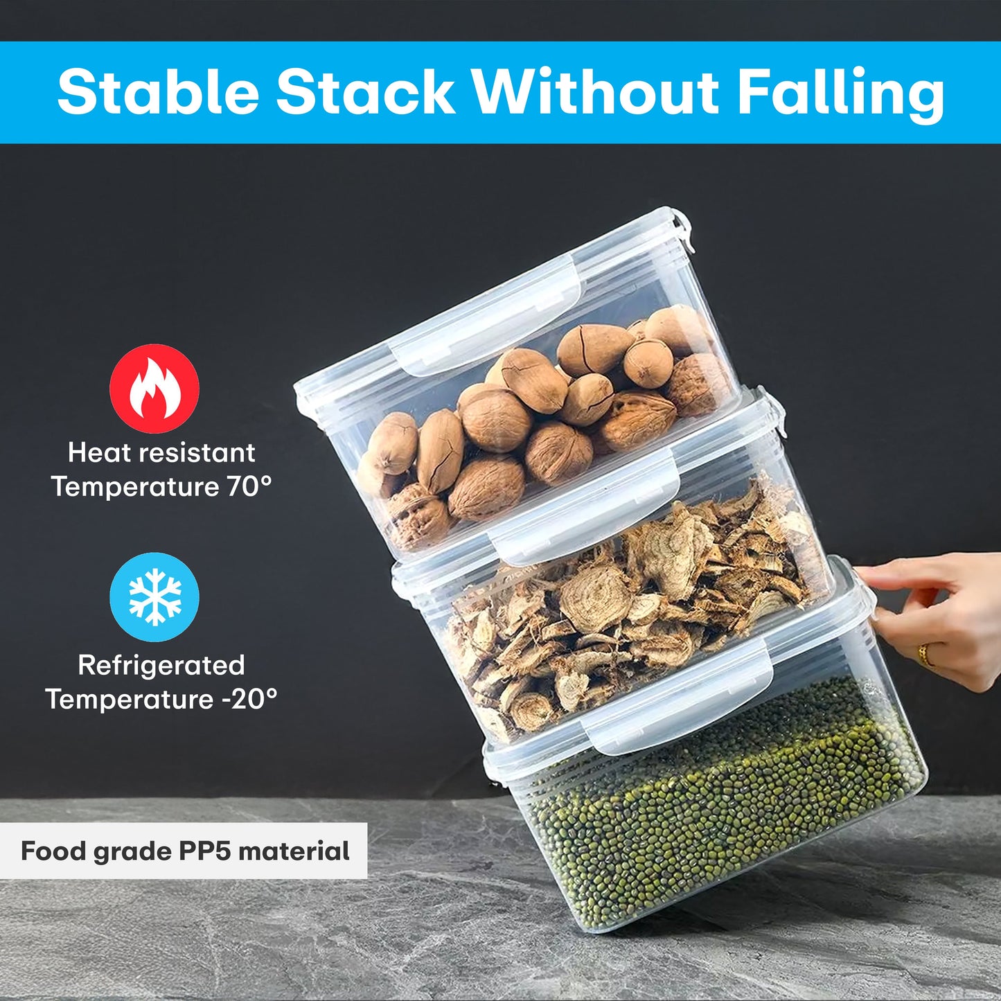 Prime Pick Stackable & Leakproof air tight container (set of 3) for Fridge Storage Boxes with Lids