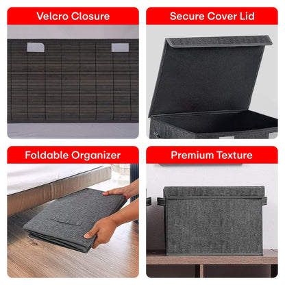 PRIME PICK Pack of 1 Foldable Storage Box with Lid, Bamboo Front