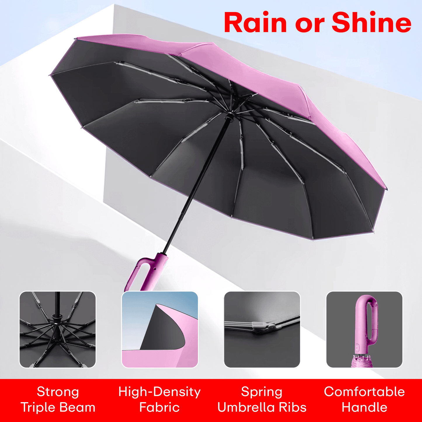 Prime Pick Compact Travel Umbrella With Reflective Strip