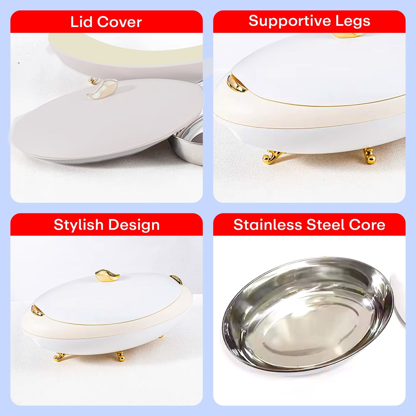 Prime Pick Elegant Oval Casserole 5L with Gold Leaf Handle