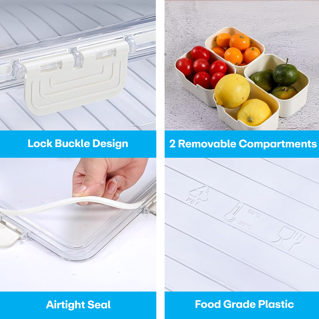 PRIME PICK 4 Compartment Storage Snack Platters Airtight With Lid, Snackle Box Refrigerator Storage Box Fresh-keeping Fruit Boxes for Snack, Fruit, Veggie, Candies