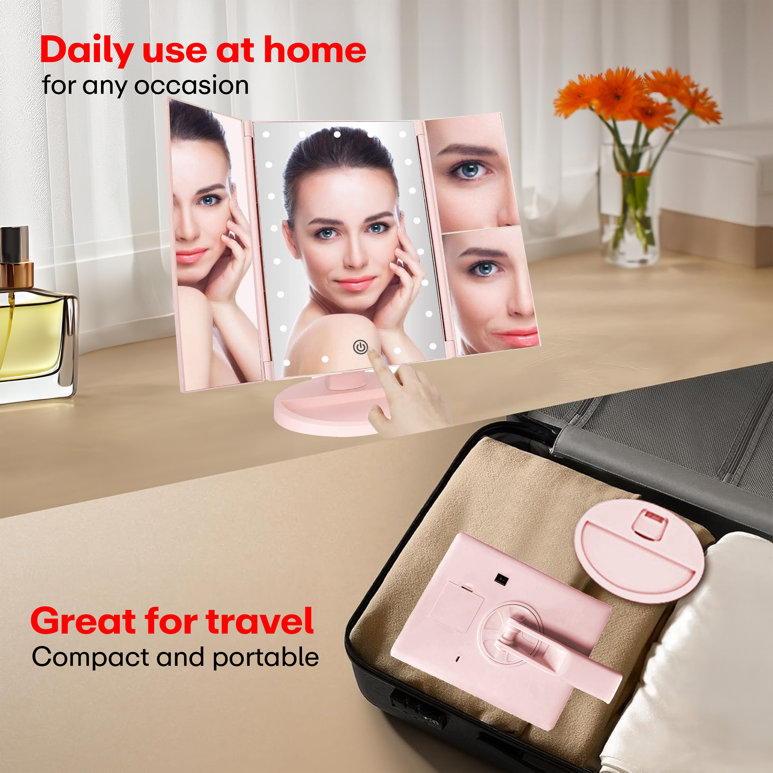 Prime Pick Trifold Vanity Mirror With 1X / 2X / 3X Magnification