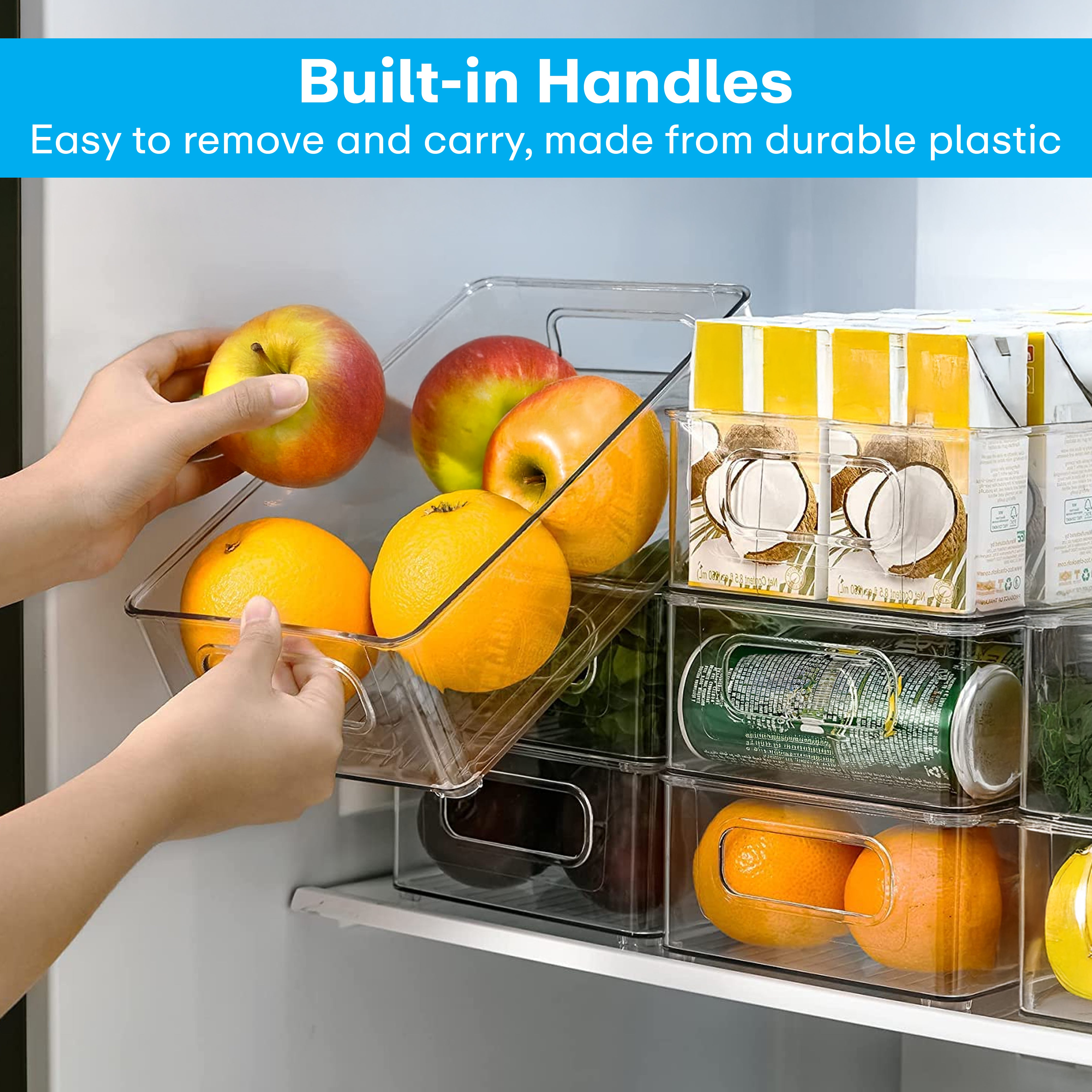 Prime Pick Stackable Food Storage Containers with Handles Acrylic Fridge Organizers (Set Of-3)