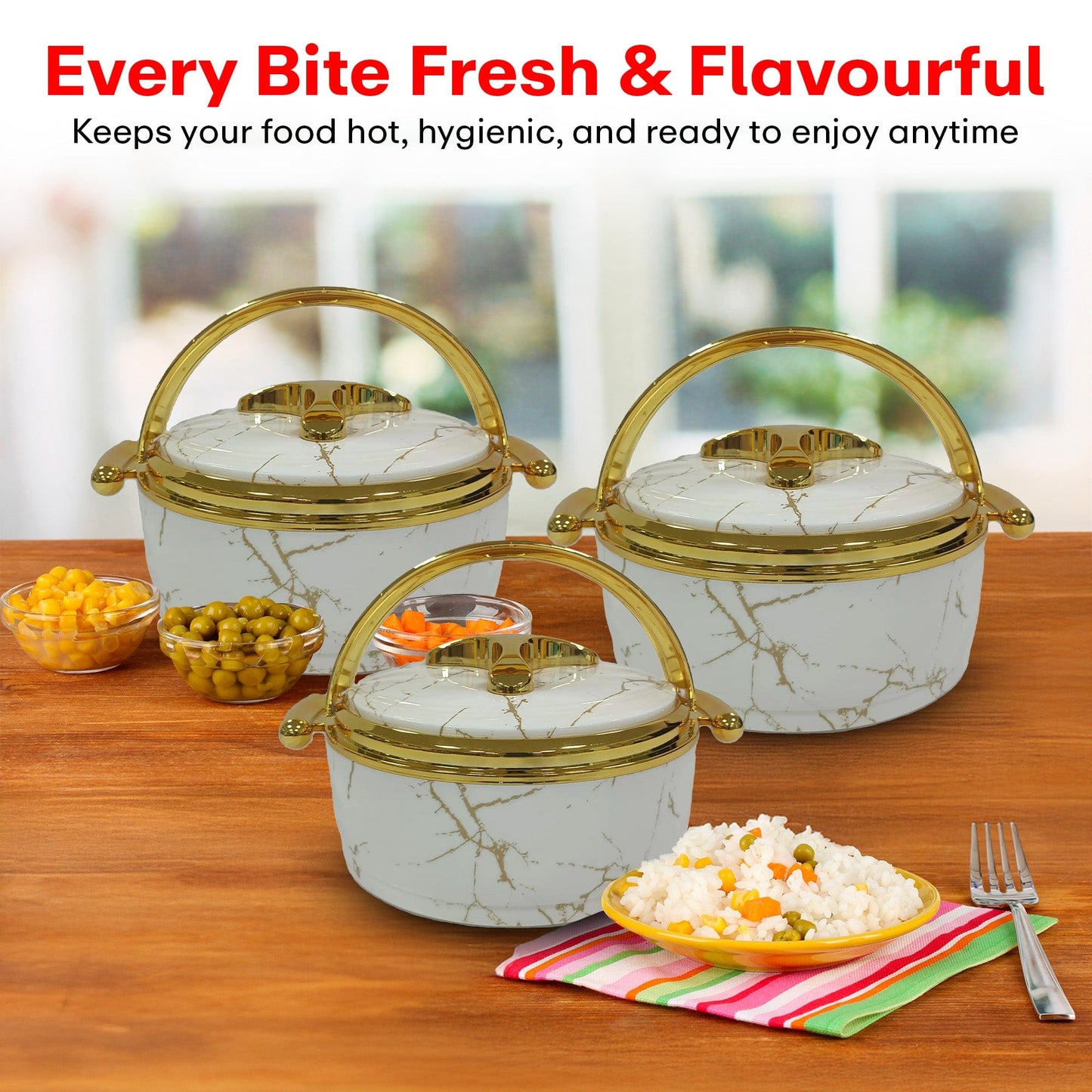 Prime Pick Premium Marble Finish Casserole Set of-3 (1.5L+2L+2.5L)
