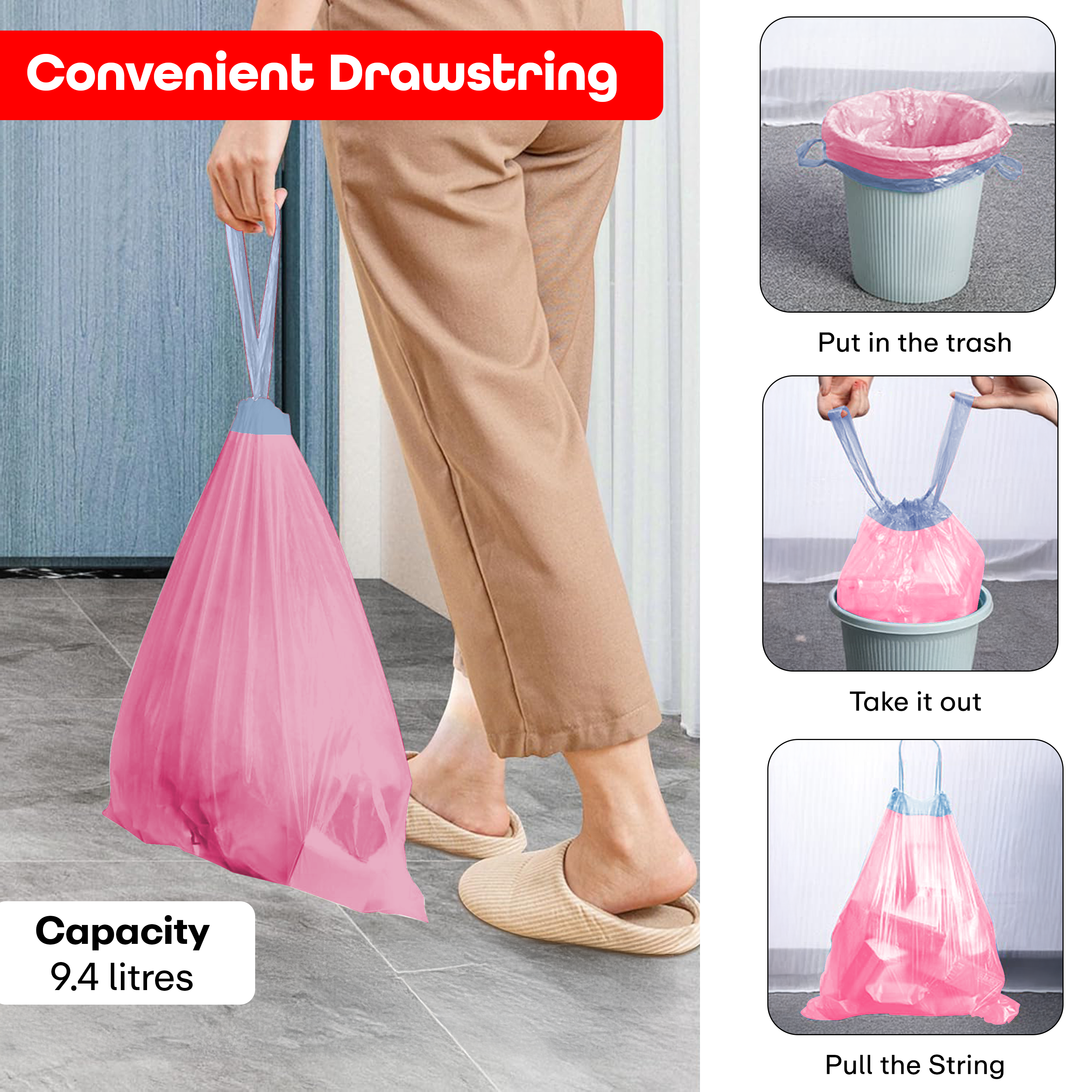 Prime Pick Drawstring Garbage Trash Bags (5 Rols In Each Pack)