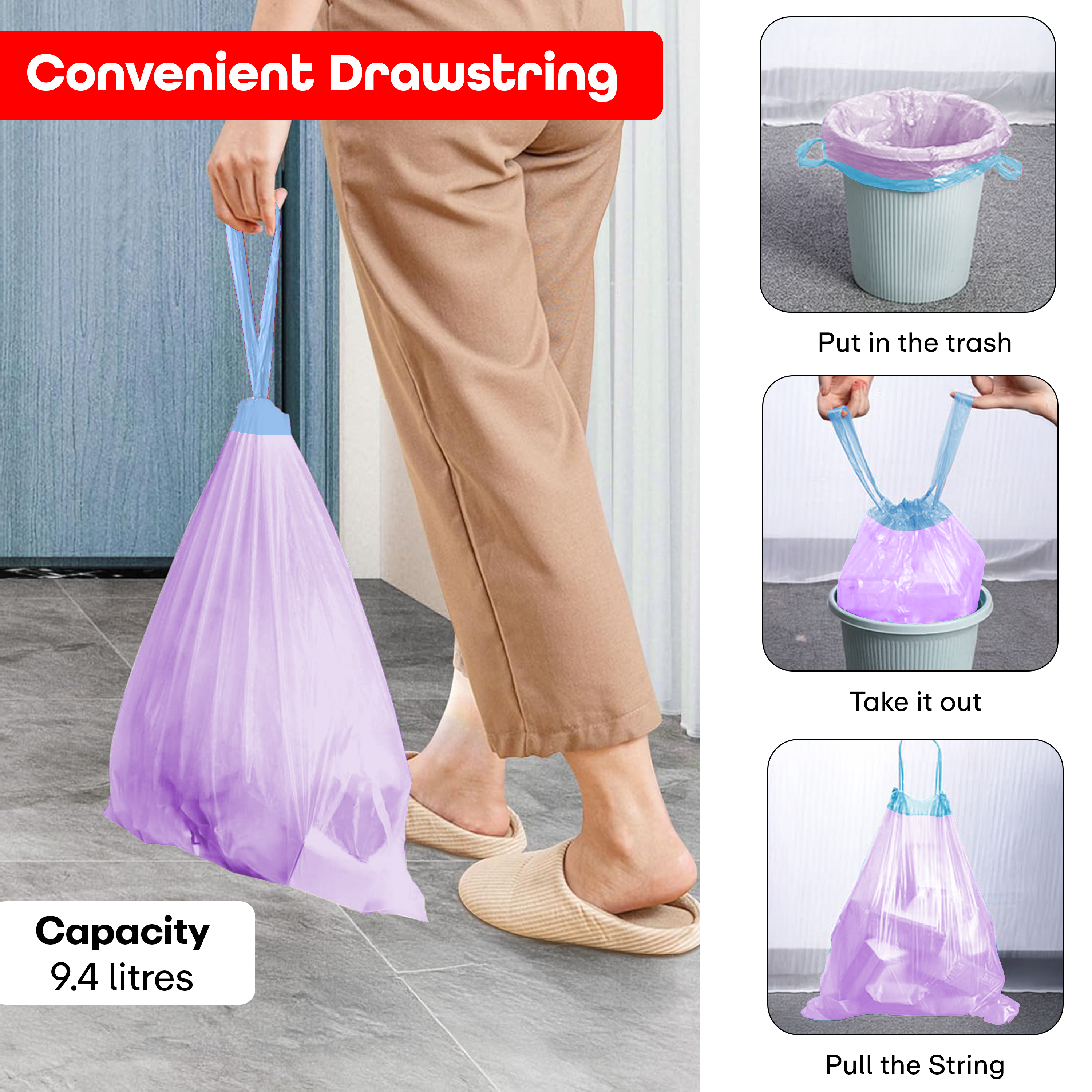 Prime Pick Drawstring Garbage Trash Bags (5 Rols In Each Pack)