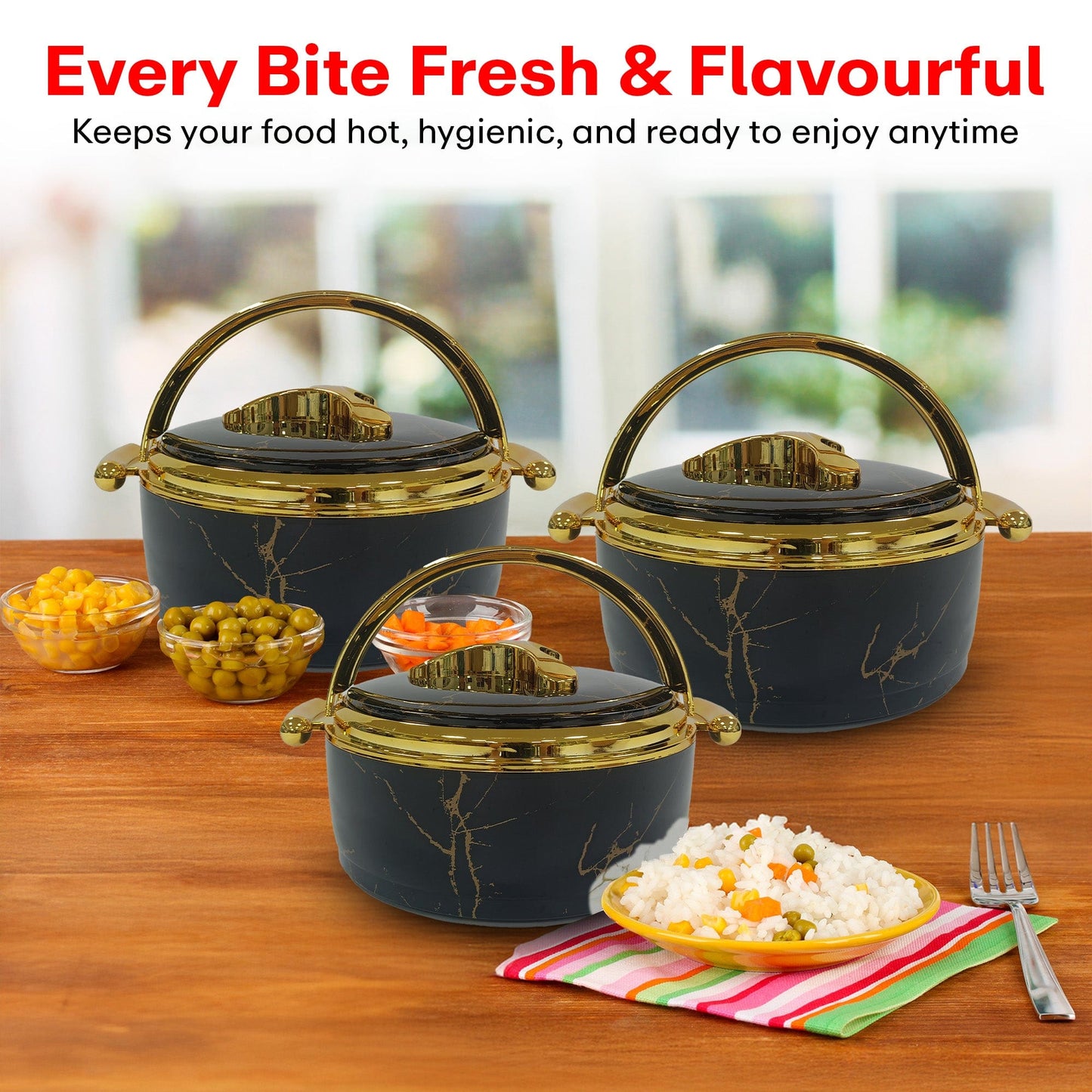 Prime Pick Premium Marble Finish Casserole Set of-3 (1.5L+2L+2.5L)