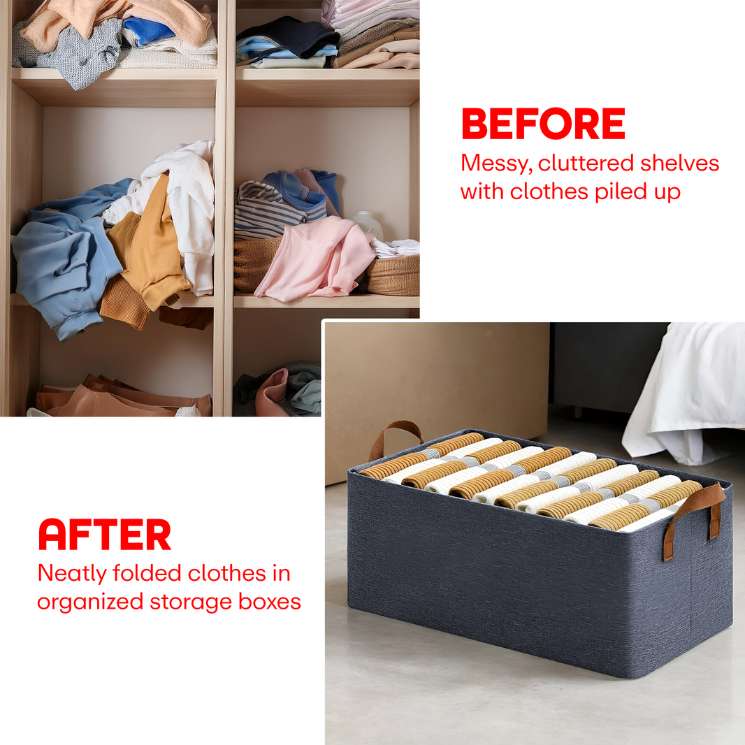 PRIME PICK XL Oxford Cloth Organizer Durable Foldable Storage Box with Metal Frame & Handles Breathable & Washable for Jeans T-shirts Socks Sweaters Pants Versatile Home Storage Solution