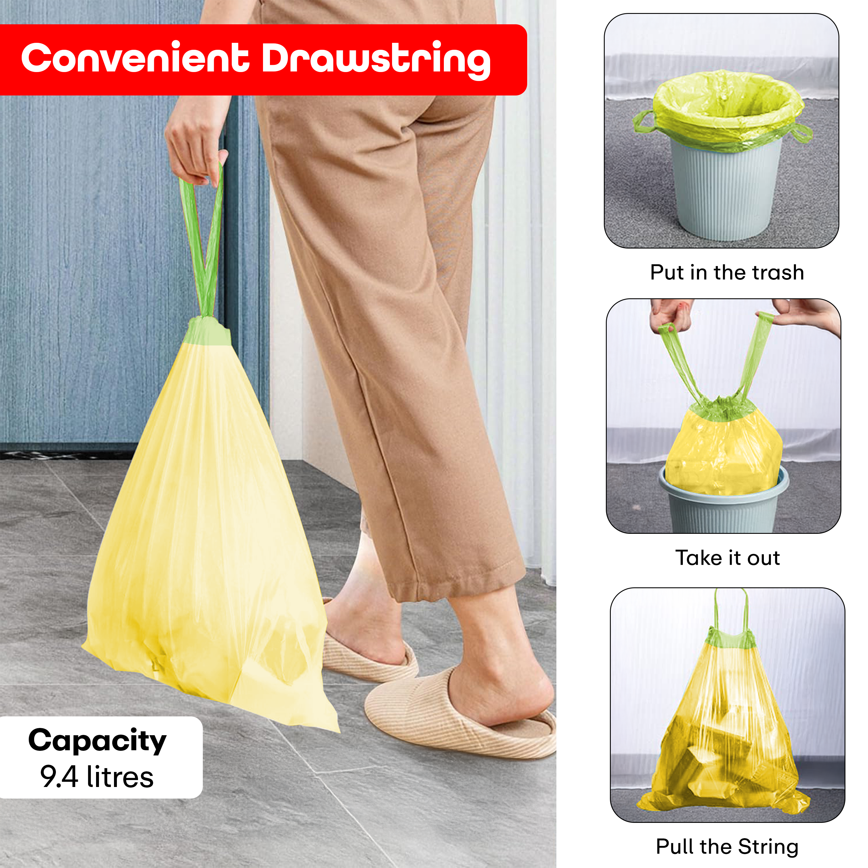 Prime Pick Drawstring Garbage Trash Bags (5 Rols In Each Pack)