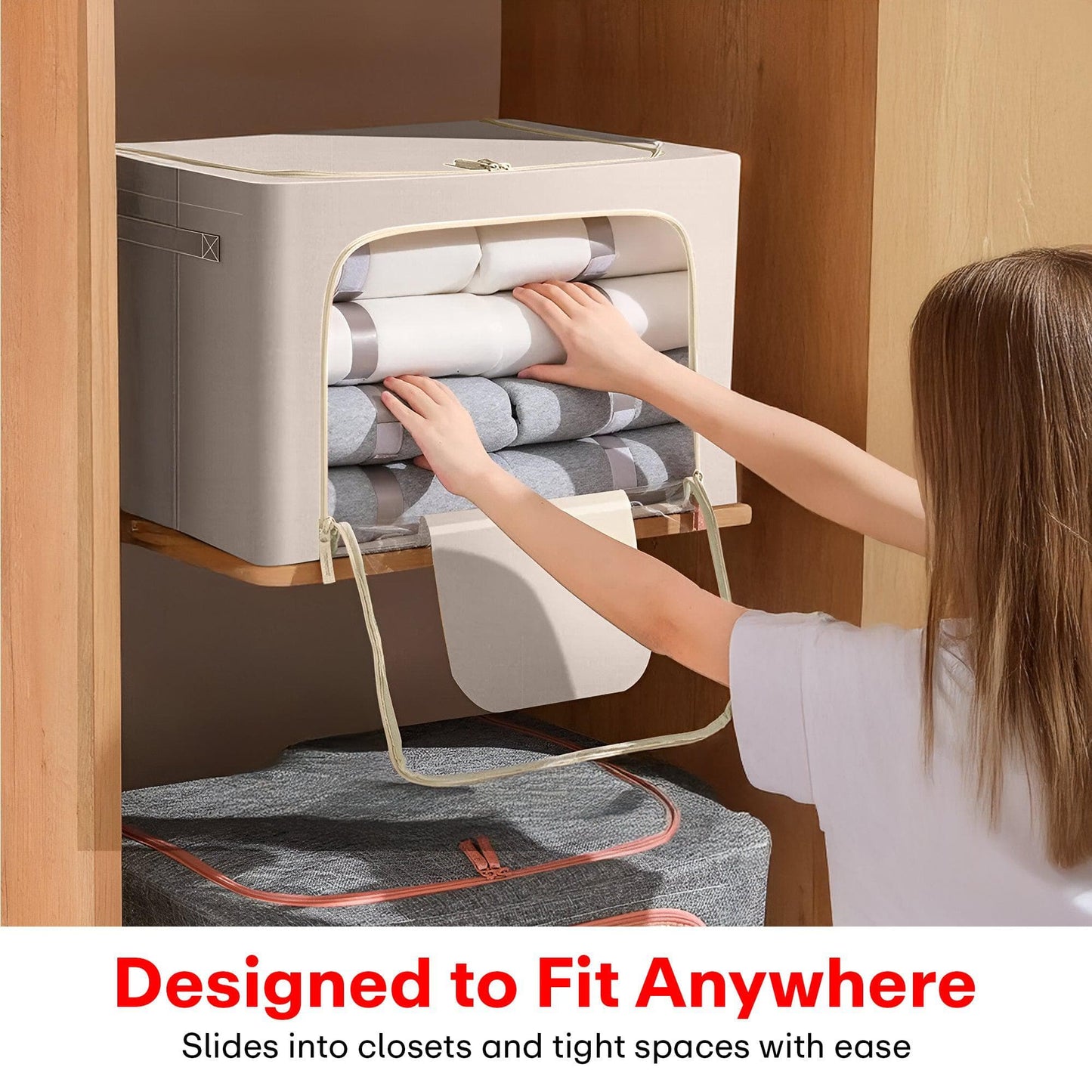 PRIME PICK Foldable Storage Box Double ZiPPer Cloth Oraganizer Box – 1 Pack