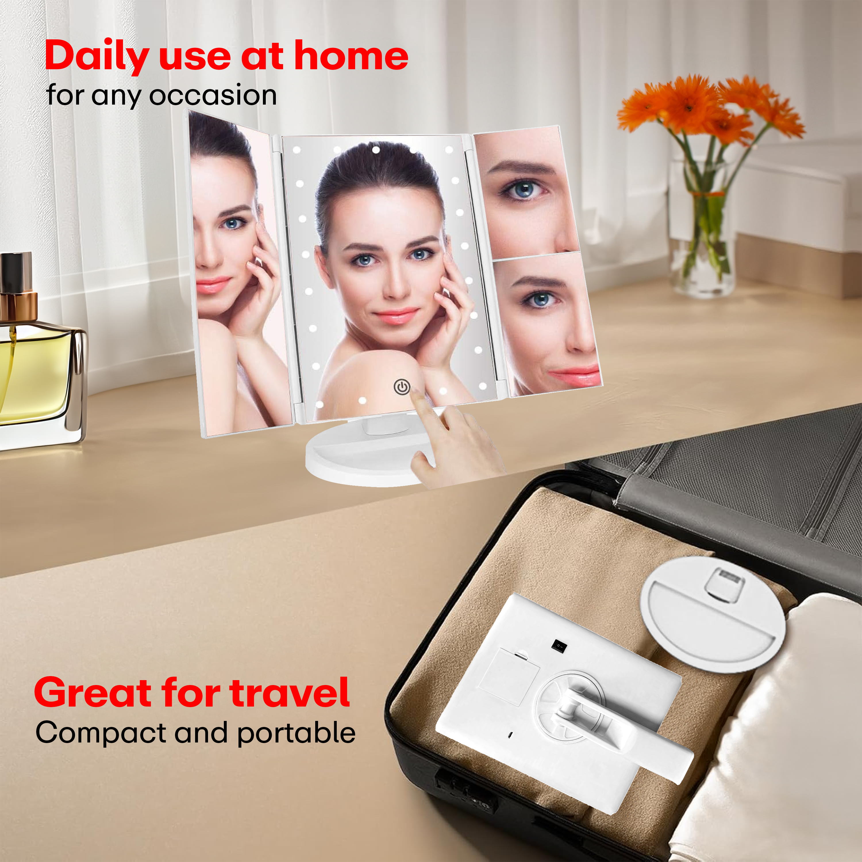 Prime Pick Trifold Vanity Mirror With 1X / 2X / 3X Magnification