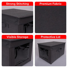 PRIME PICK Foldable Storage Box with Bamboo Front, Grey – 1 Pack, 38x25x21 cm