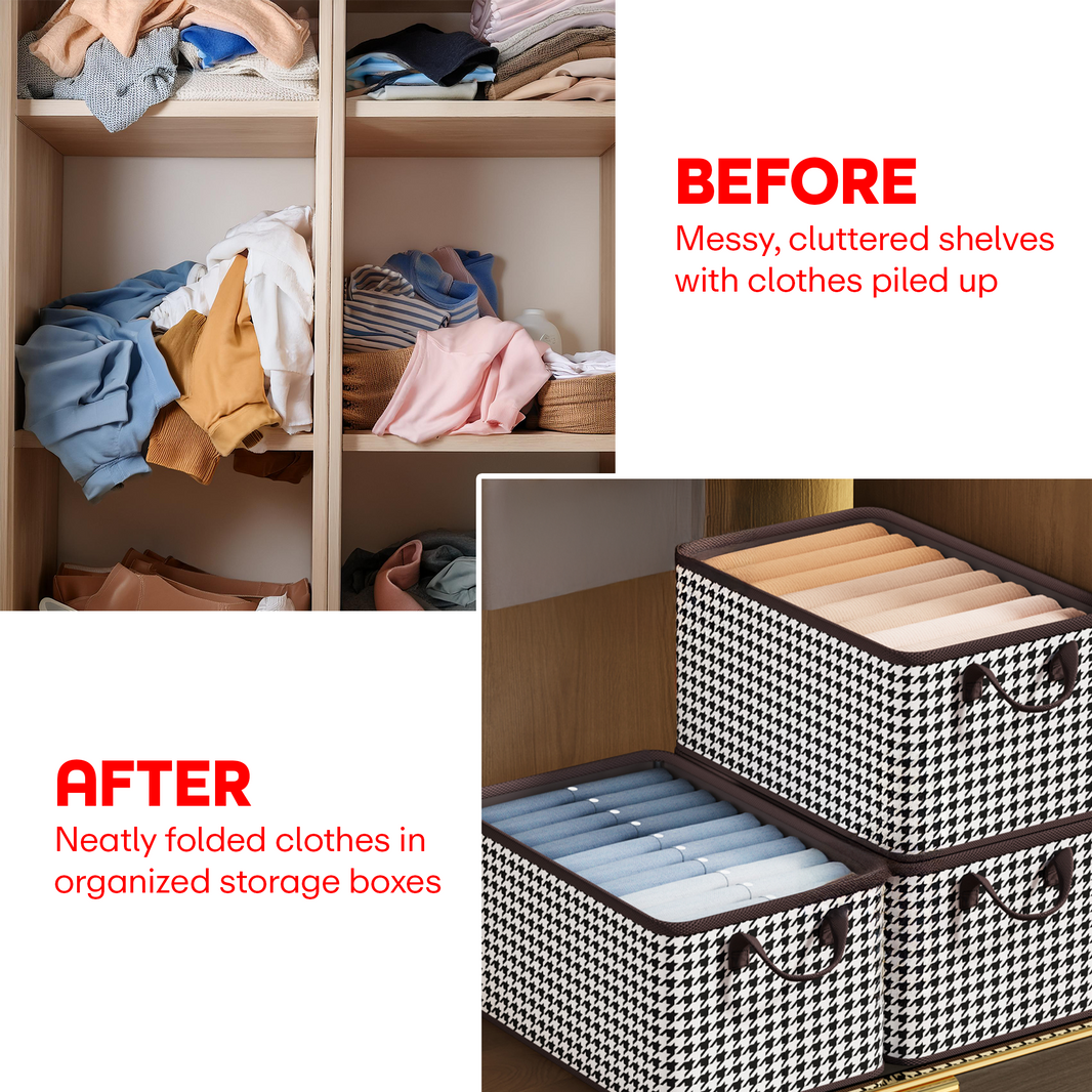 Prime Pick Foldable Clothing Storage Boxes Cloth Organizer without Lid Washable Breathable Non-Woven Fabric with Metal Frame & Handles for Jeans T-shirts Socks Underwear, Versatile Home Storage