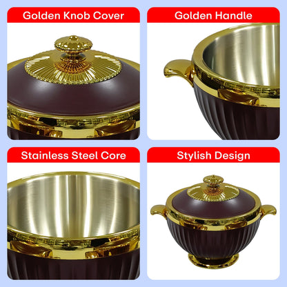Prime Pick Luxury Casserole Set of-3 (1.2L+1.8L+3.2L) with Golden Finish