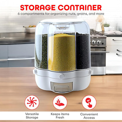 Prime Pick Grocery Organiser 360° Rotating With 6 Grid Dispenser