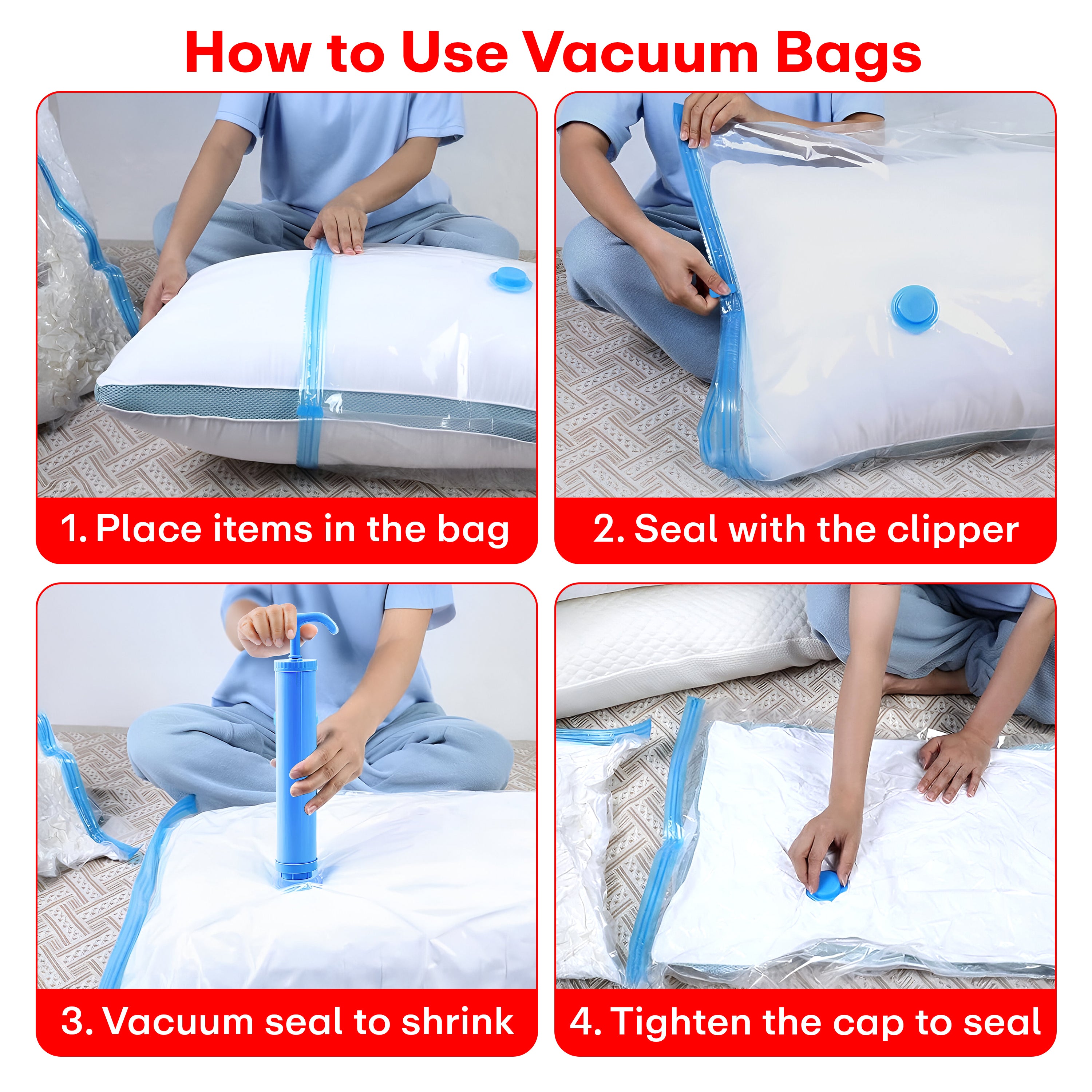 prime pick Vacuum Compression Storage Bags With Hand Pump pack of-15 4MEDIUM+4LARGE+5JUMBO+2XJUMBO