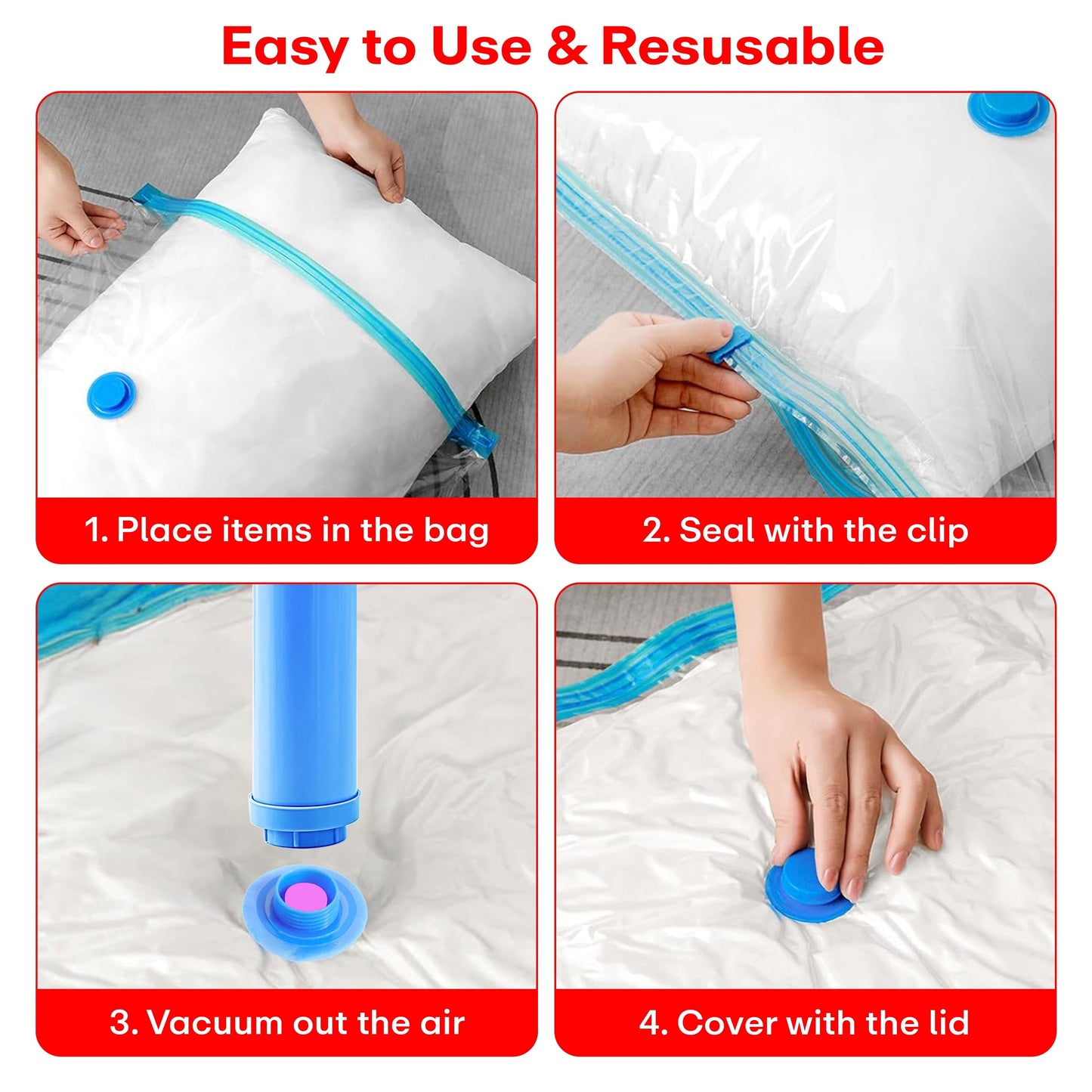 Prime Pick Vacuum Compression Storage Bags With Hand Pump Pack Of-5 Medium (70X50)Cm