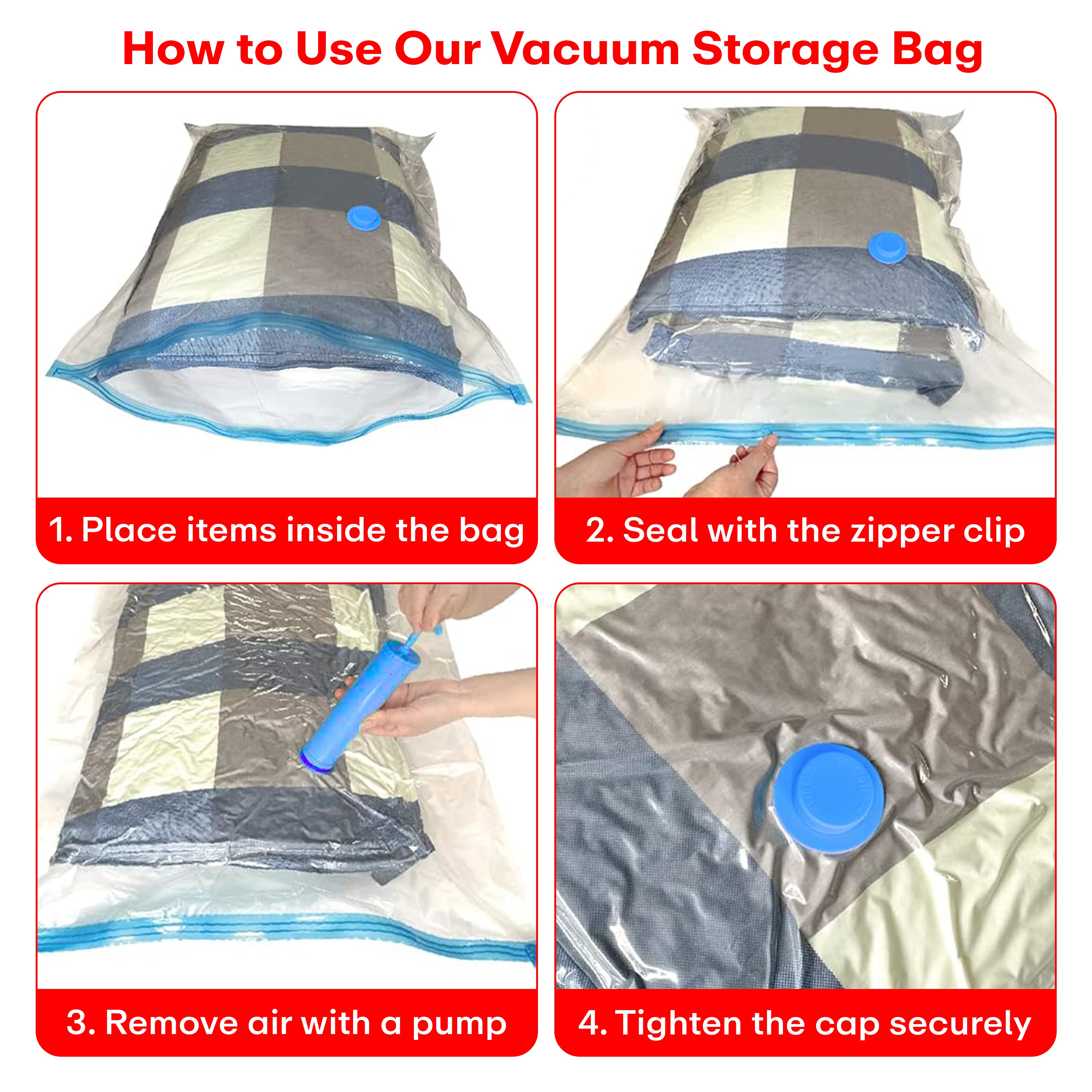 Prime Pick Vacuum Compression Storage Bags With Hand Pump Pack Of-5 2Small+2Medium+1Large