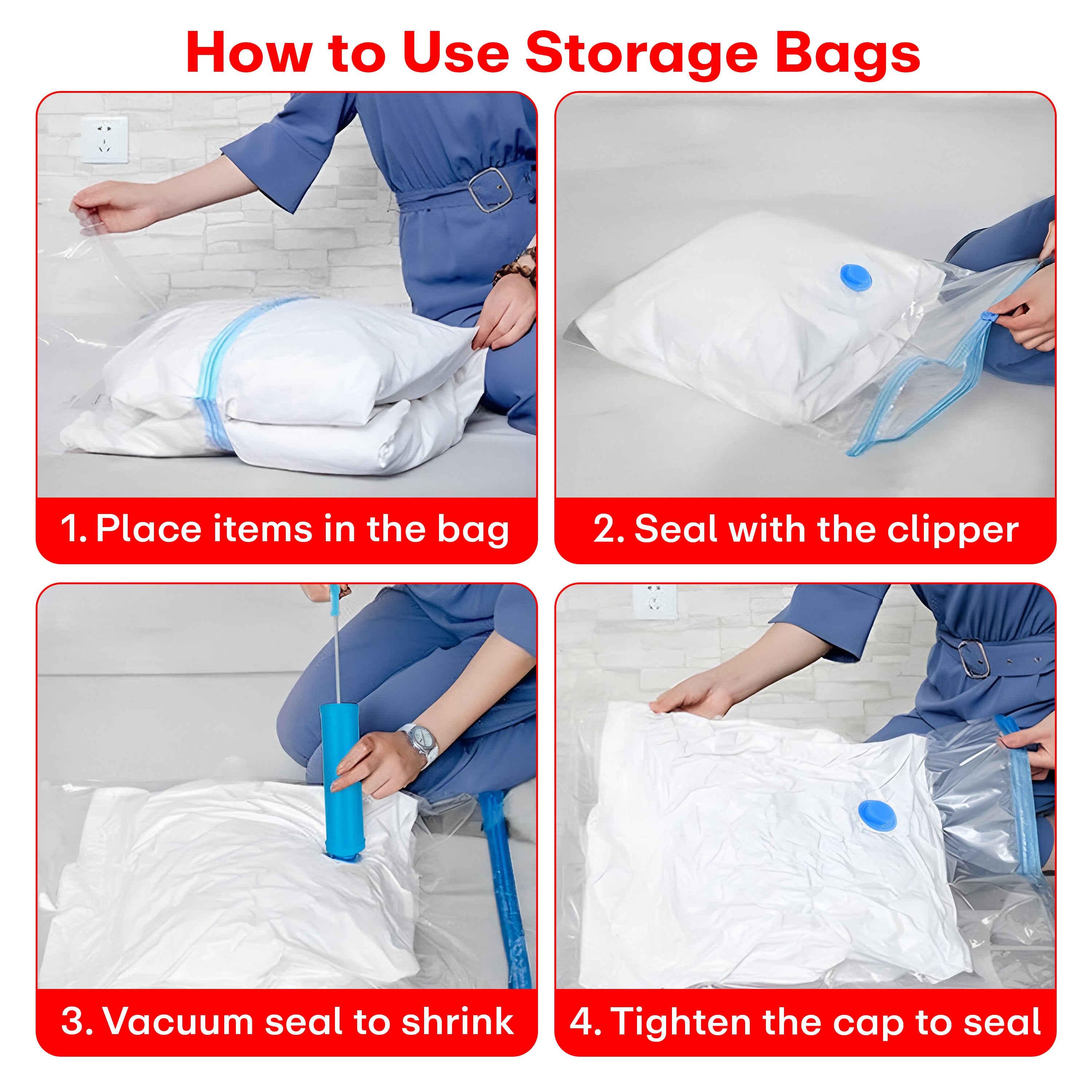 Prime Pick Vacuum Compression Storage Bags With Hand Pump Pack Of-9 3Medium+3Large+3Jumbo