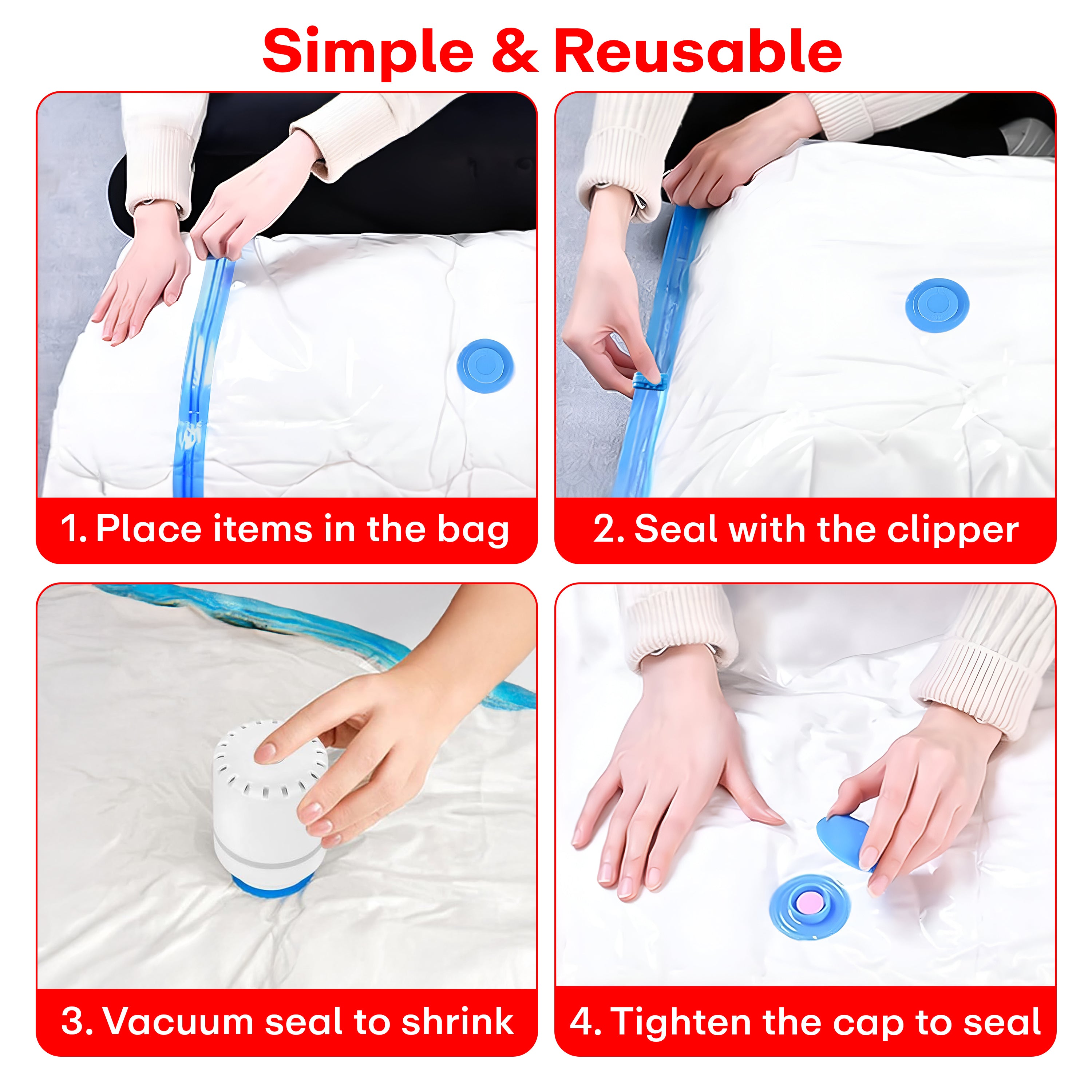 Prime Pick Vacuum Compression Storage Bags With Electric Pump Pack Of-20 5Small+5Medium+5Large+5Jumbo