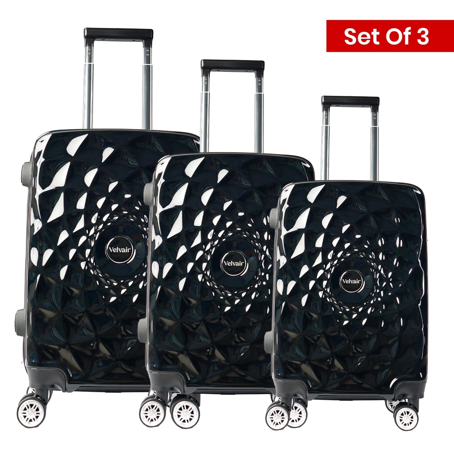 Premium Hard Shell Luggage Set of 3 (20” + 24” + 28”) – Stylish Black Trolley Bag Combo