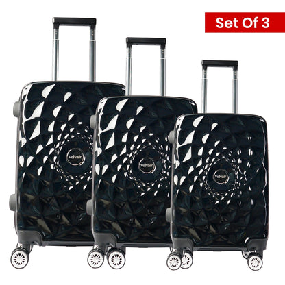 Premium Hard Shell Luggage Set of 3 (20” + 24” + 28”) – Stylish Black Trolley Bag Combo