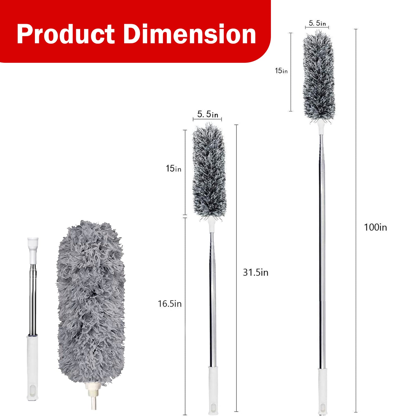 Prime Pick Microfiber Telescopic Duster 2.5m | Extendable Pole for High Ceiling, Fan & Cobweb Cleaning | Washable, Bendable Head Dust Cleaner